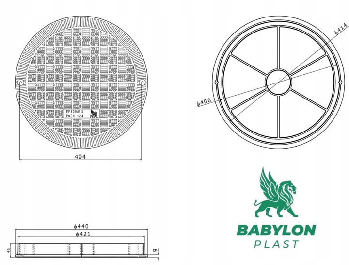 BABYLONPLAST Schachtabdeckung, Kanaldeckel, DN400, Kunststoff Schachtdeckel 15 kN - Passend für Ø400
