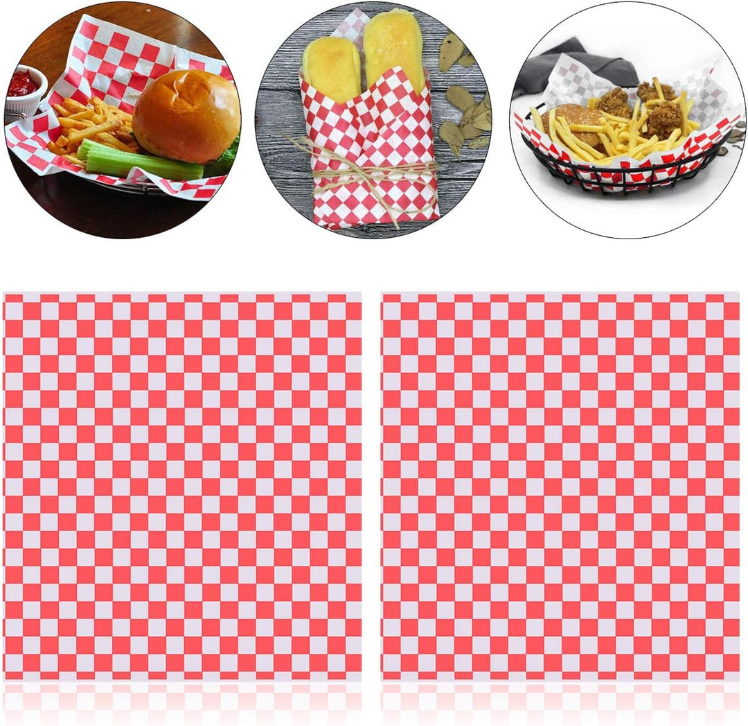 OUNONA 100?Sheets Checkered Deli Basket Liner Geschenkpapierbogen Lebensmittel. unempfindlich Fett B