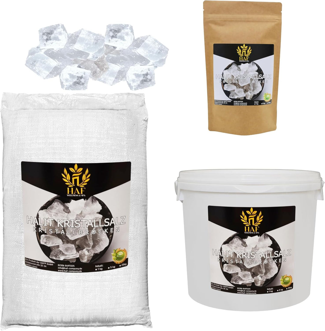 HAF® Weisse Halit Salzbrocken 3 kg | Grobe Steinsalz Brocken ohne Zusätze und naturbelassen aus der