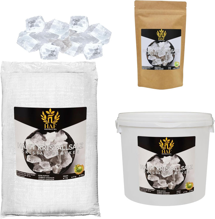 HAF® Weisse Halit Salzbrocken 2 kg | Grobe Steinsalz Brocken ohne Zusätze und naturbelassen aus der
