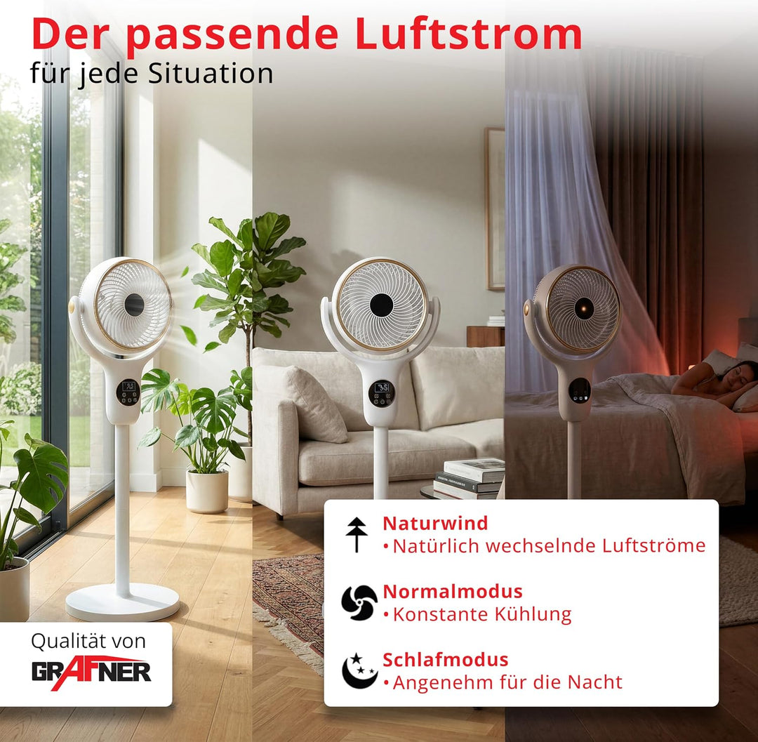 Grafner 3D Standventilator mit Fernbedienung & Touch-Display, 3-in-1 Ventilator höhenverstellbar 52–