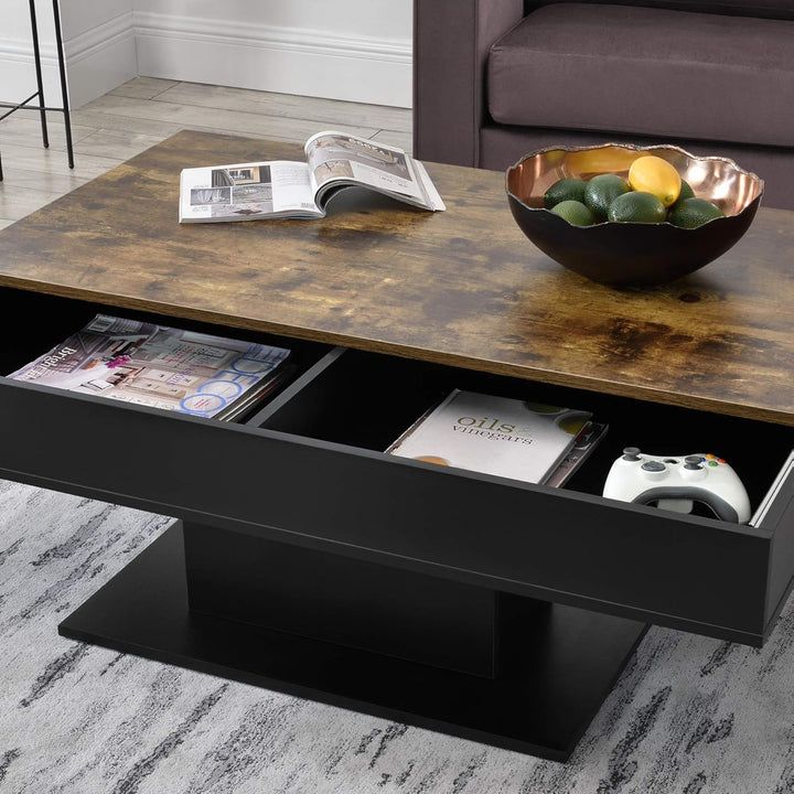 [en.casa] Couchtisch Lünen Wohnzimmertisch mit Stauraum Holzoptik Schwarz Truhentisch Sofatisch mit
