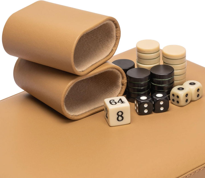 Yellow Mountain Imports Reisespielset Backgammon in Magnetischer Lederoptik, Bozcaada -mit Magnetisc