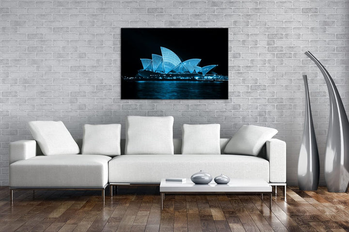 deyoli Dark Opera House in Sydney Format 80x60 Effekt: Monocrome Blau als Leinwandbild, Motiv fertig