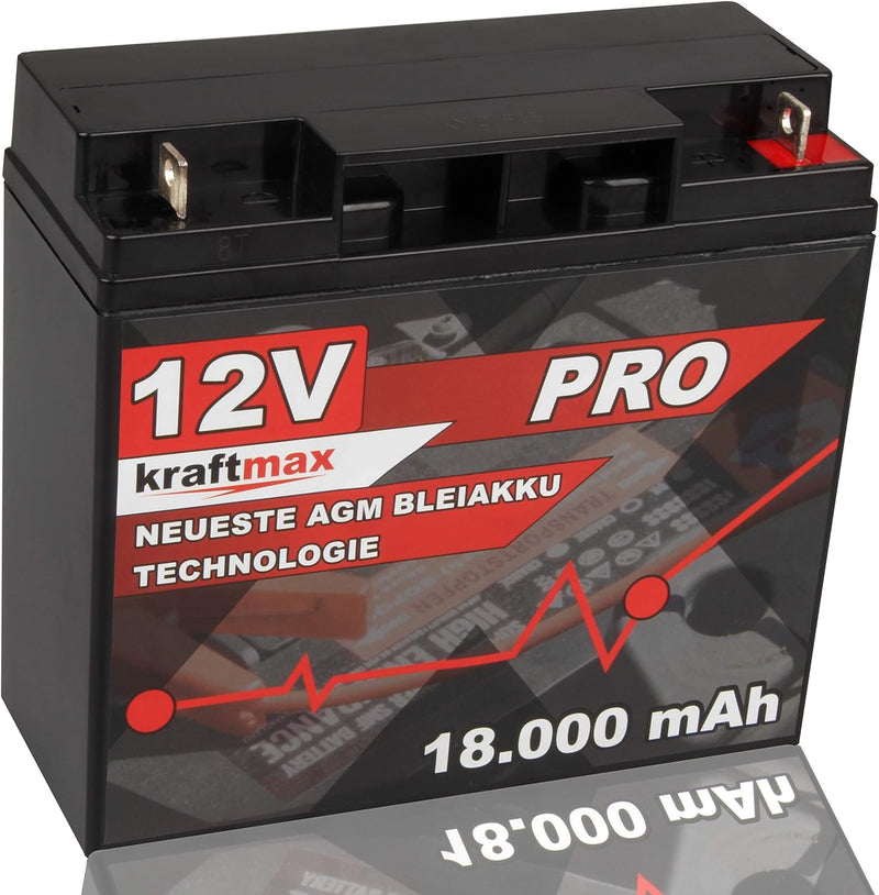 kraftmax Industrial Pro Bleiakku [ 12V / 18Ah ] AGM Hochleistungs- Blei Akku der Neusten Generation