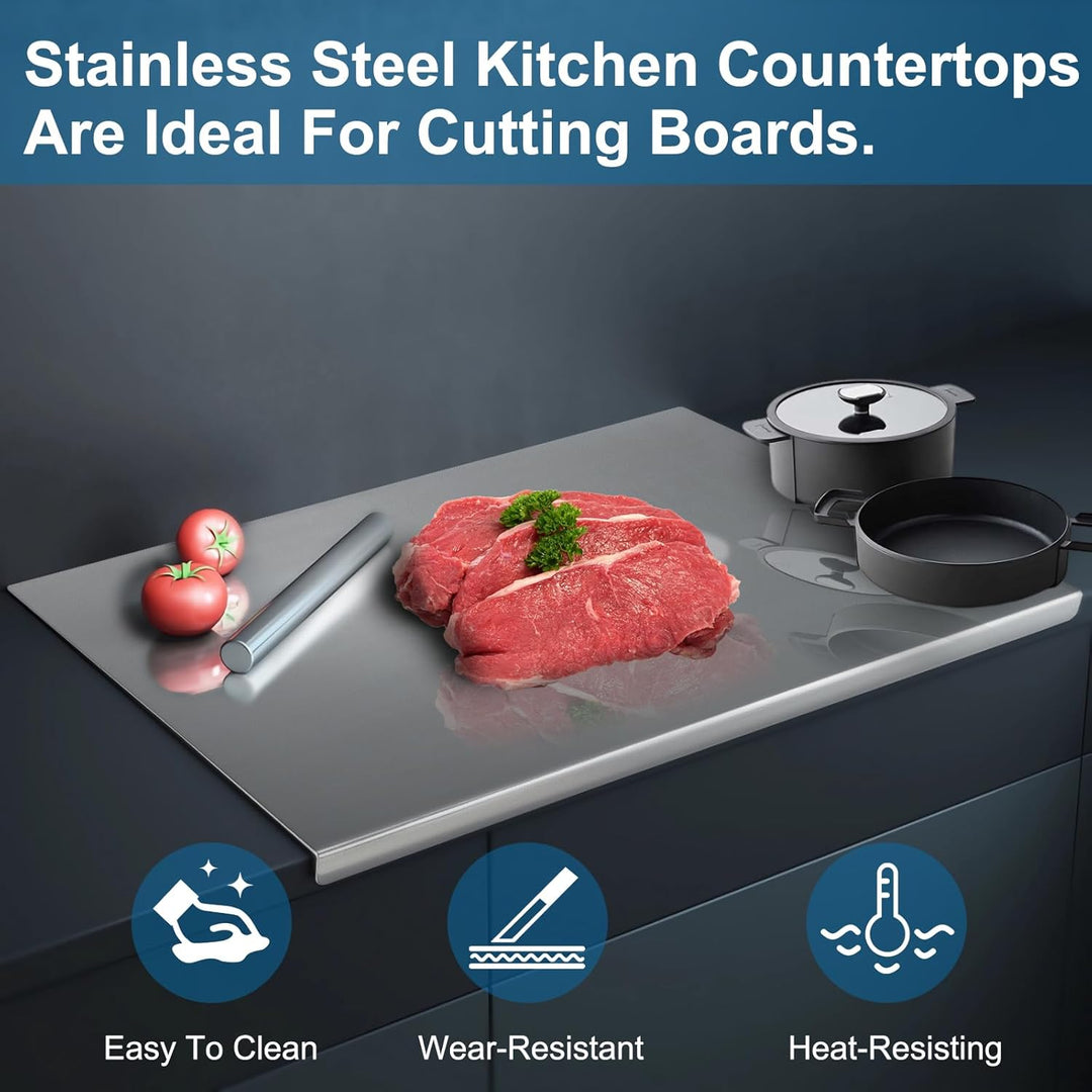 Schneidebrett Edelstahl mit Anschlagkante–Arbeitsplatte Küche als Nudelbrett, Auftauplatte & Küchena