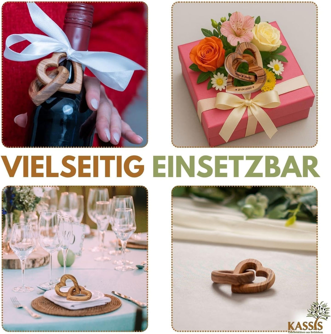 Kassis Geschenkartikel Personalisierte Olivenholz-Herzen für Brautpaar, zum Valentinstag, Jubiläum,
