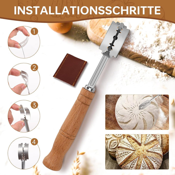 10-teilig Gärkorb Brot Set, 23cm Gärkörbchen zum Brotbacken, Sauerteig Starter Set, Brot Backen Zube
