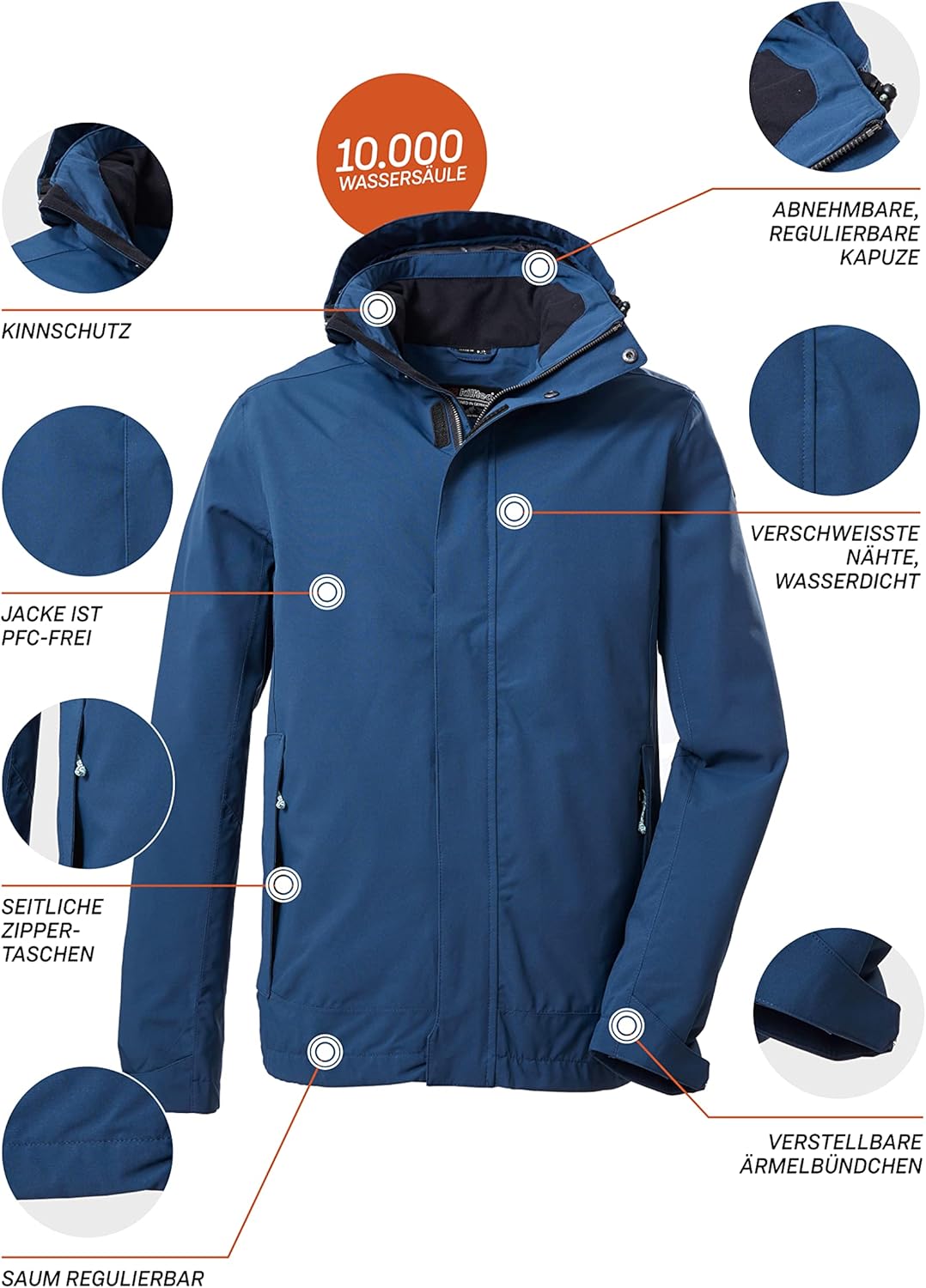Killtec Herren Kos 87 Mn Jckt_xenios Funktionsjacke/Outdoorjacke mit abzippbarer Kapuze 3XL dunkelbl