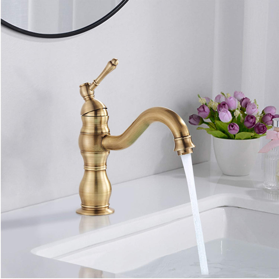 Rozin Retro Waschtischarmatur Einhebelmischer Wasserfallauslauf Kurze Ausführung aus Messing Kurzer