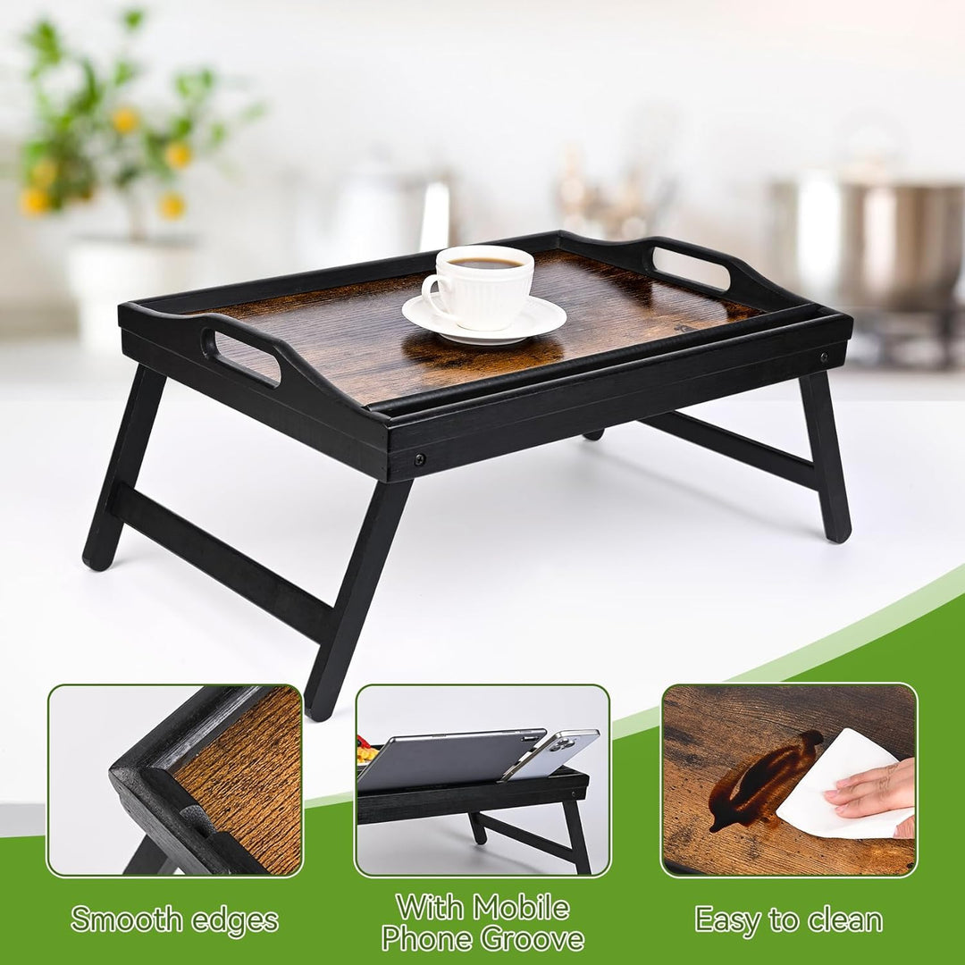 VASMIA Betttablett Tisch mit klappbaren Beinen, Bambus Frühstück im Bett Essen, Servieren, Laptop-Sc