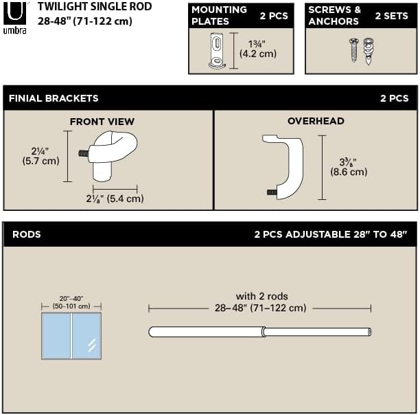 Umbra Dämmerung Twilight Single Curtain Rod Set – Wrap Around Design is Ideal for Blackout or Room D
