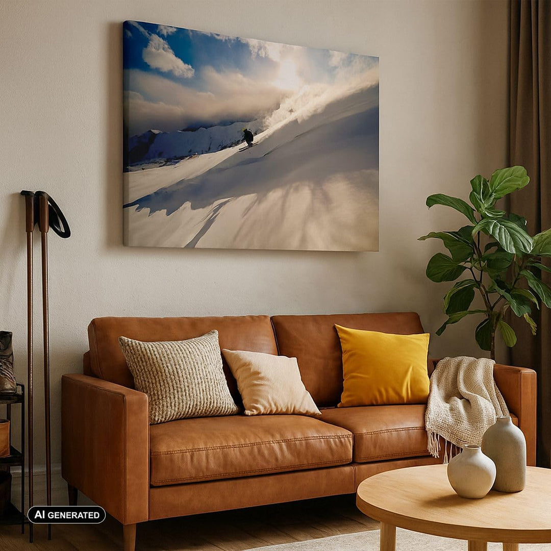Bilder auf Leinwand 100x70cm Leinwandbild mit Rahmen Berge Ski Winter Gross Wanddeko Bild Schlafzimm