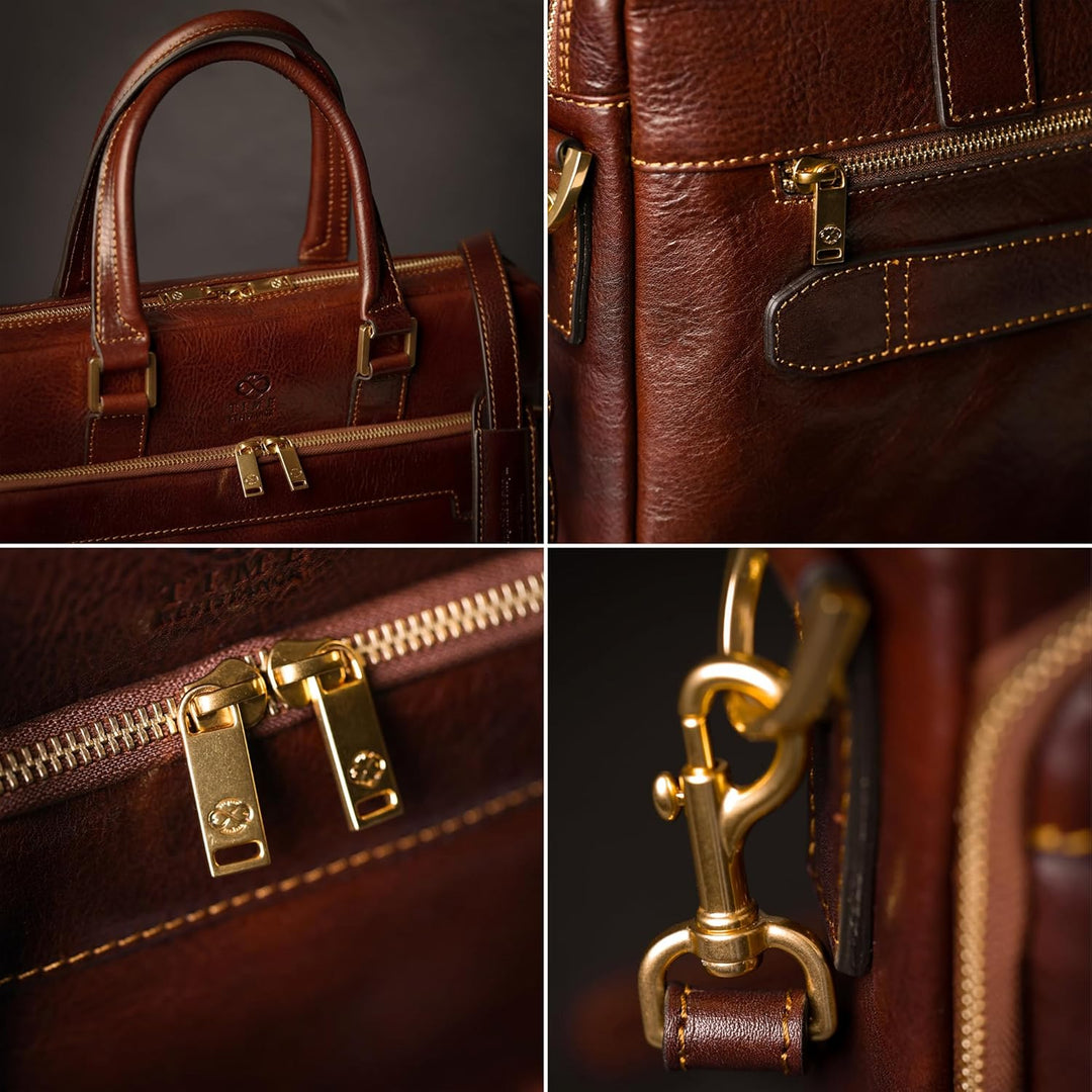 Time Resistance Aktentasche Leder Laptoptasche mit Schultergurt - Handgefertigt in Italien - Arbeits