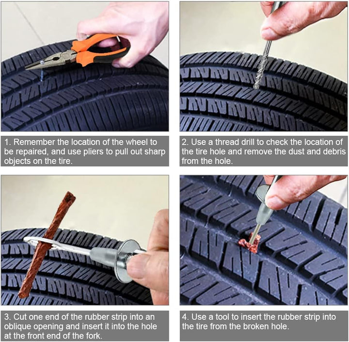 Reifen Reparatur Set Reifenreparaturset 120tlg Auto Reifen Reparaturset, mit Reifendruckmesser, Hand