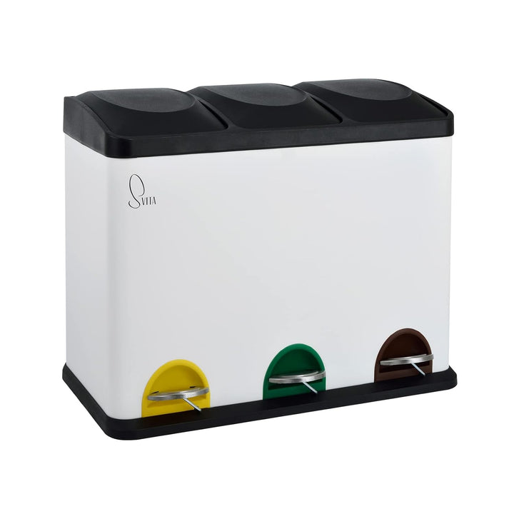 SVITA TC3X15 Treteimer Pulverbeschichteter Stahl 45 L Weiss 3X15 L dreifach Abfalleimer 3er-Mülleime