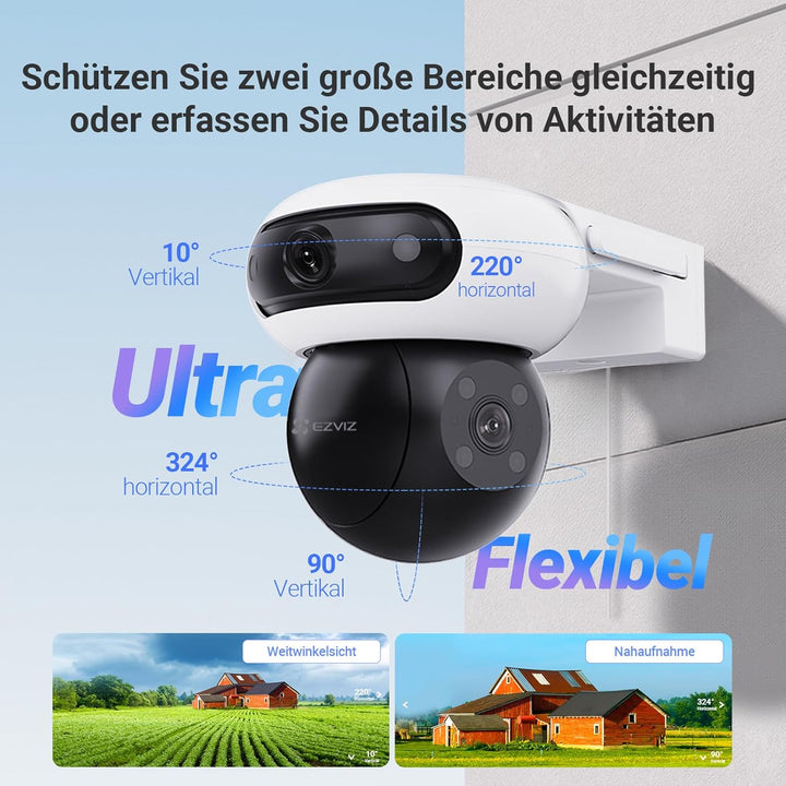 EZVIZ 4MP+4MP WLAN Überwachungskamera Aussen mit Dual-Objektive, 360°-Überwachung, 40m Farbnachtsich