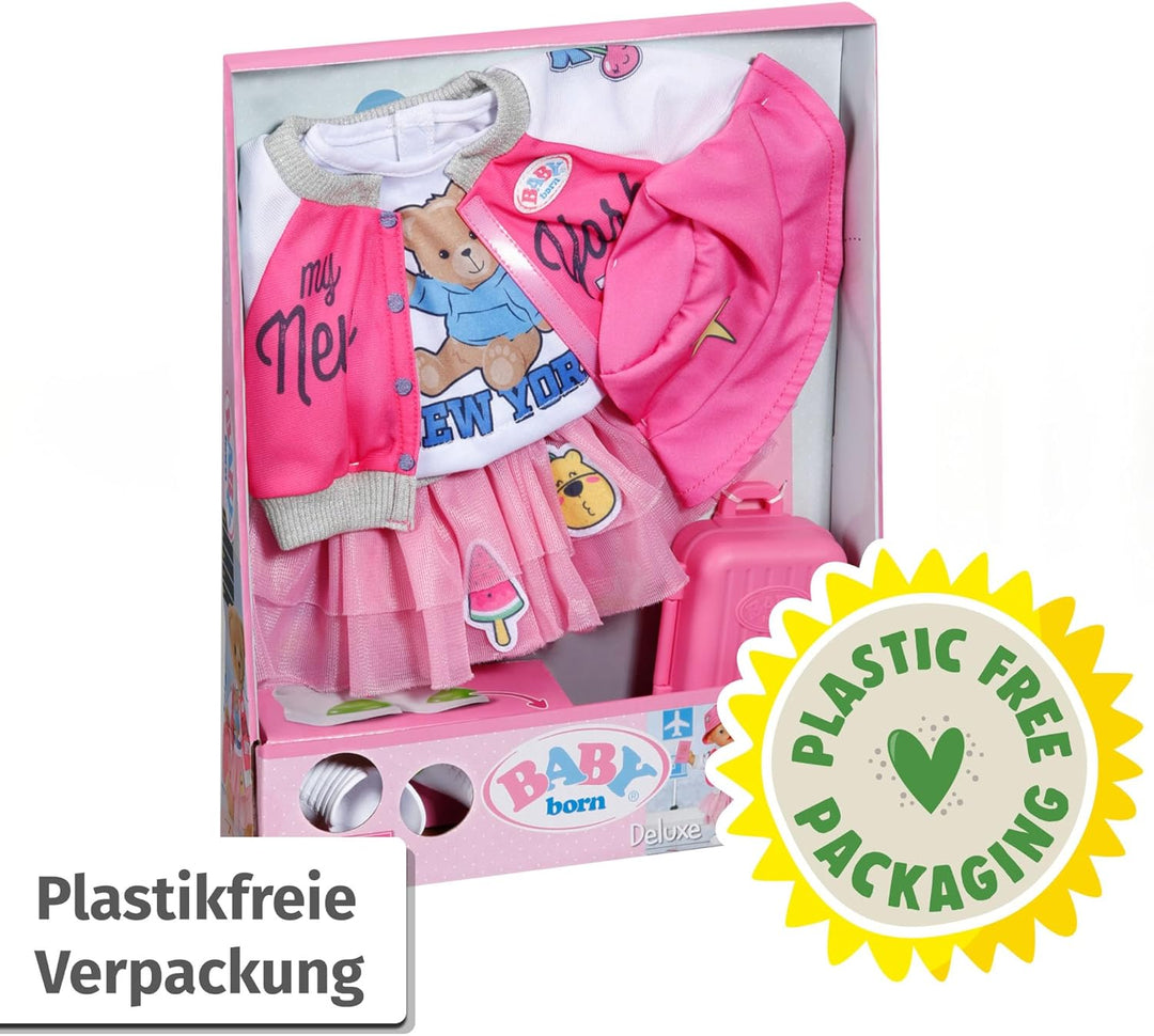 BABY born Deluxe Reiseoutfit mit Puppenkleid, Hut, Schuhen, Reisepass und Koffer für 43cm Puppen, 83