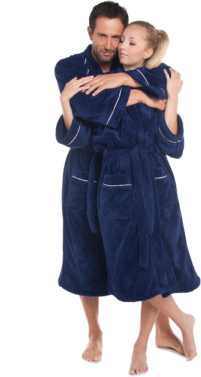CelinaTex WellSoft Bademantel Kimono Damen Herren L blau Mikrofaser Morgenmantel Coral-Fleece Saunam