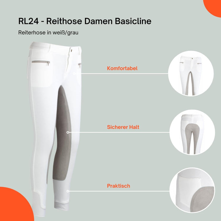 RL24 Damen Reithose Vollbesatz Flex BASICLINE 36 Weiss/Grau, 36 Weiss/Grau