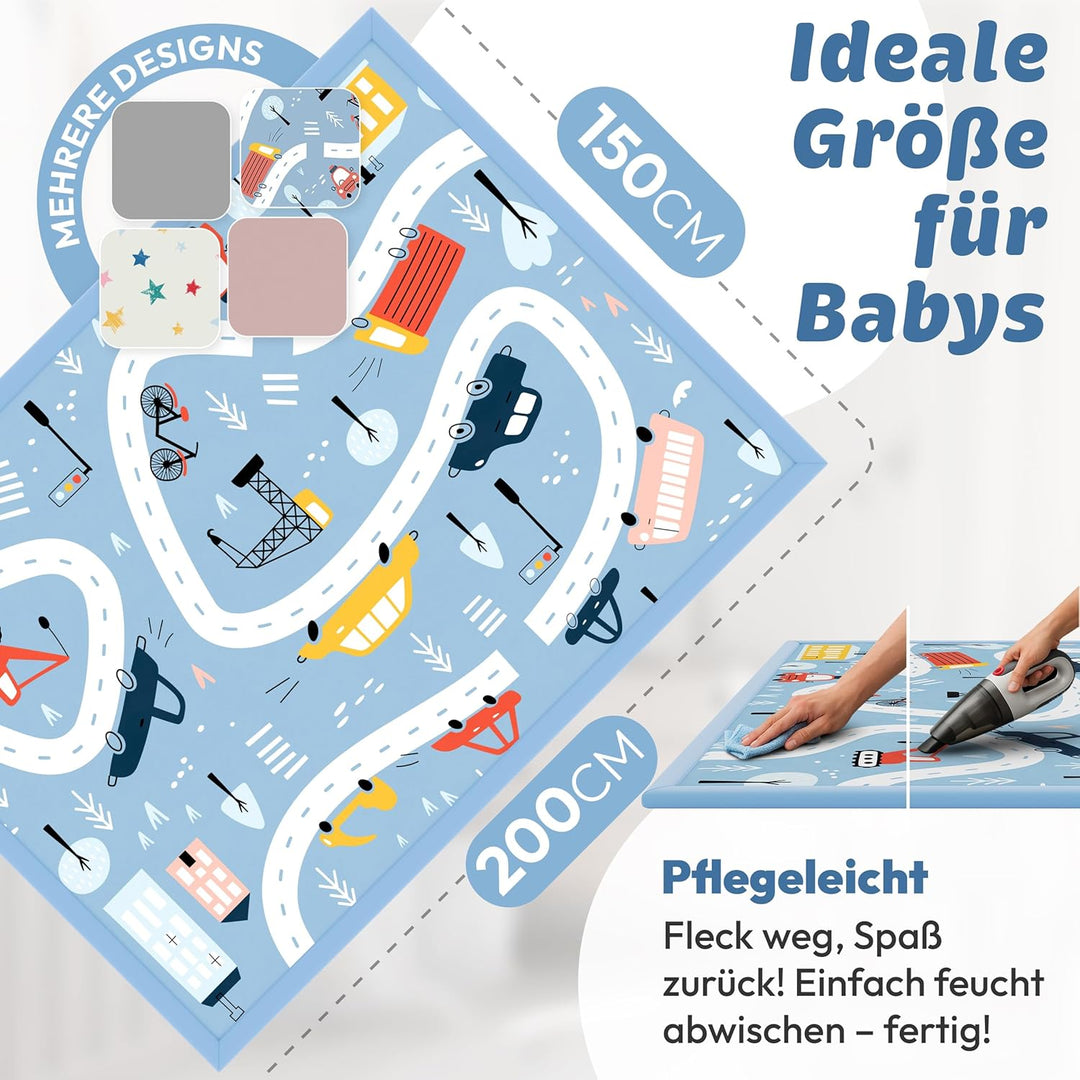 Seidenweiche Krabbelmatte Baby 200x150x3cm Autos & Strassen Extra Dicke(3cm) Spielmatte Kinder mit P