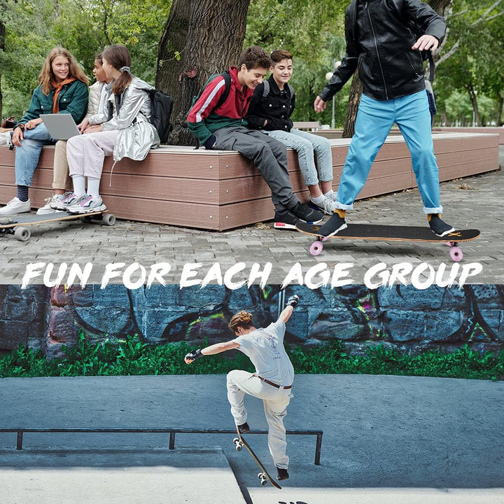 Opurtdor Longboard 118CM Pro Skateboard, Cruiser Trick Skateboard, Komplettes 8 Etagen Ahornholz, Sc