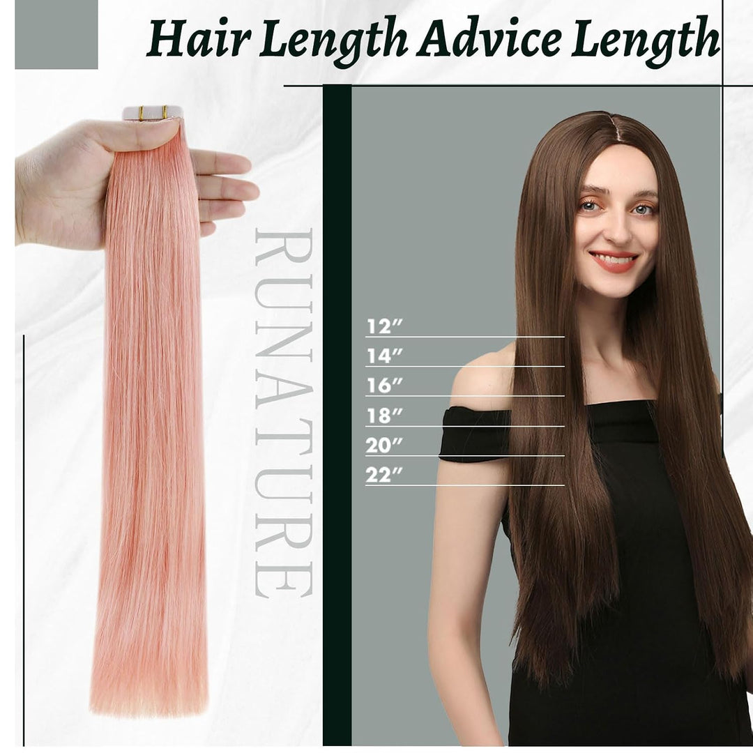 RUNATURE Tape Extensions Echthaar Posa 45cm Echte Haare 10 Stück Glatt Haarverlängerung 25g Unsichtb
