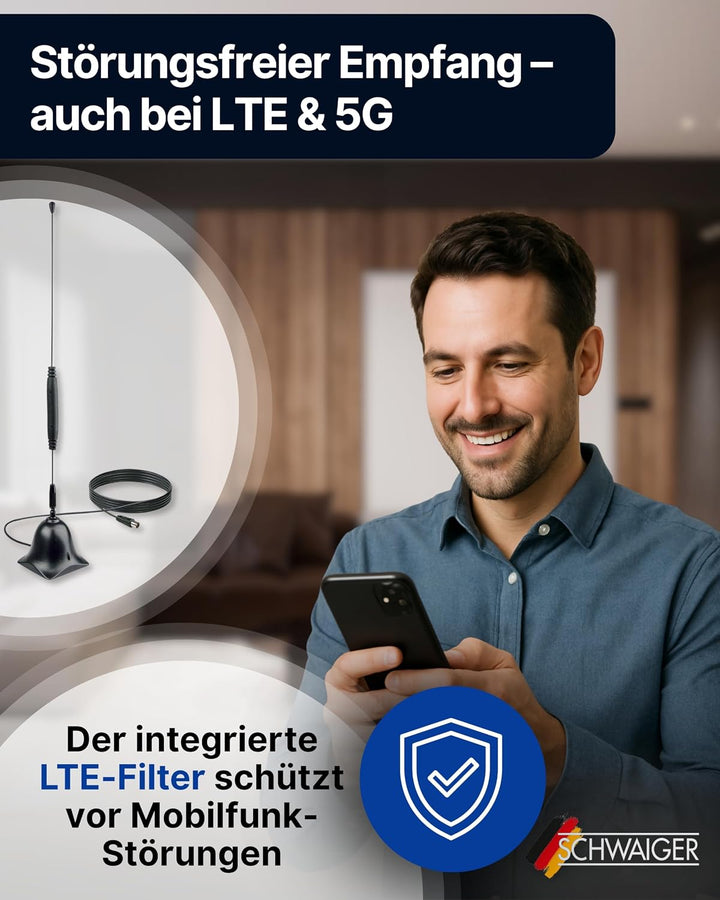 SCHWAIGER 20310 DVBT-2 Antenne Zimmerantenne Digital Analog TV HD Innenbereich Signalverstärkung Ver
