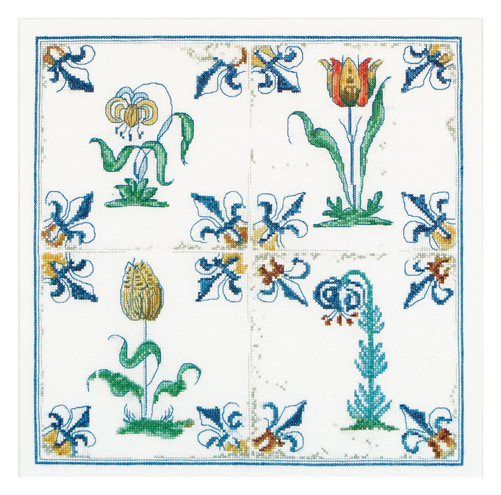 Thea Gouverneur - Kreuzstich-Set - Antike Flieen. Blumen - Leinen - 36 Count - Für Erwachsene - 485