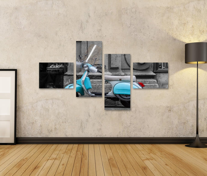 islandburner Bild auf Leinwand Historischer Italienischer Motorroller in Farbe Schwarz-Weiss Bilder