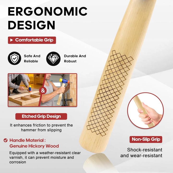 C&amp;T Gummihammer Klein 12oz - Hammer Klein 35mm | Doppelseitig 70°TPU+60°TPE| Rutschfester Hickory-Ho