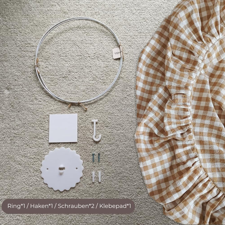 Wonder Space Kinderbett-Himmel - Neutrales Beige Karomuster für Kinderzimmer | Dekoratives Baumwollz
