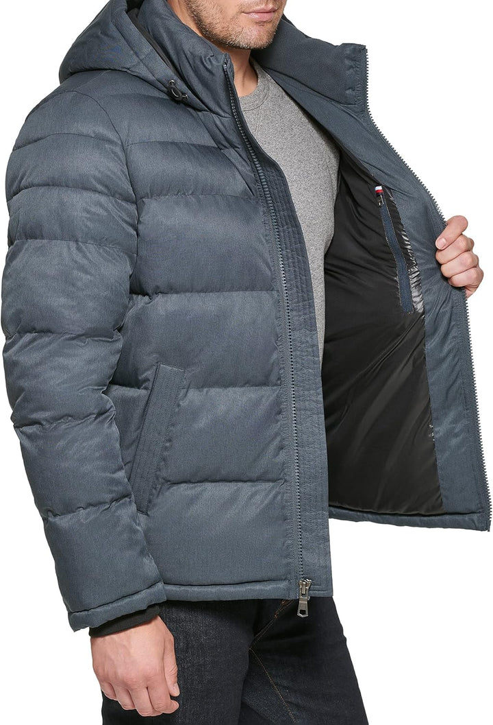 Tommy Hilfiger Herren Hooded Puffer Jacket Daunenalternativer Mantel Marineblau (Heather Navy) S, Ma