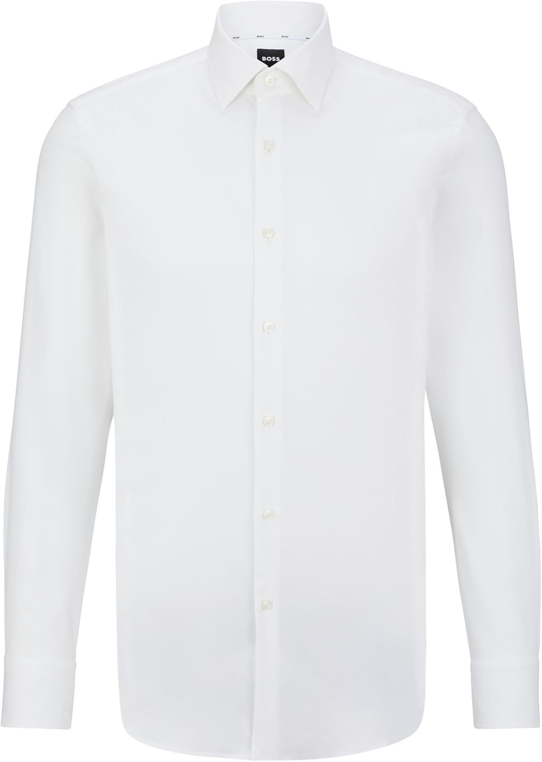 BOSS Herren H-HANK-kent-C1-214 Slim-Fit Twill-Hemd aus bügelleichter Stretch-Baumwolle Weiss 42