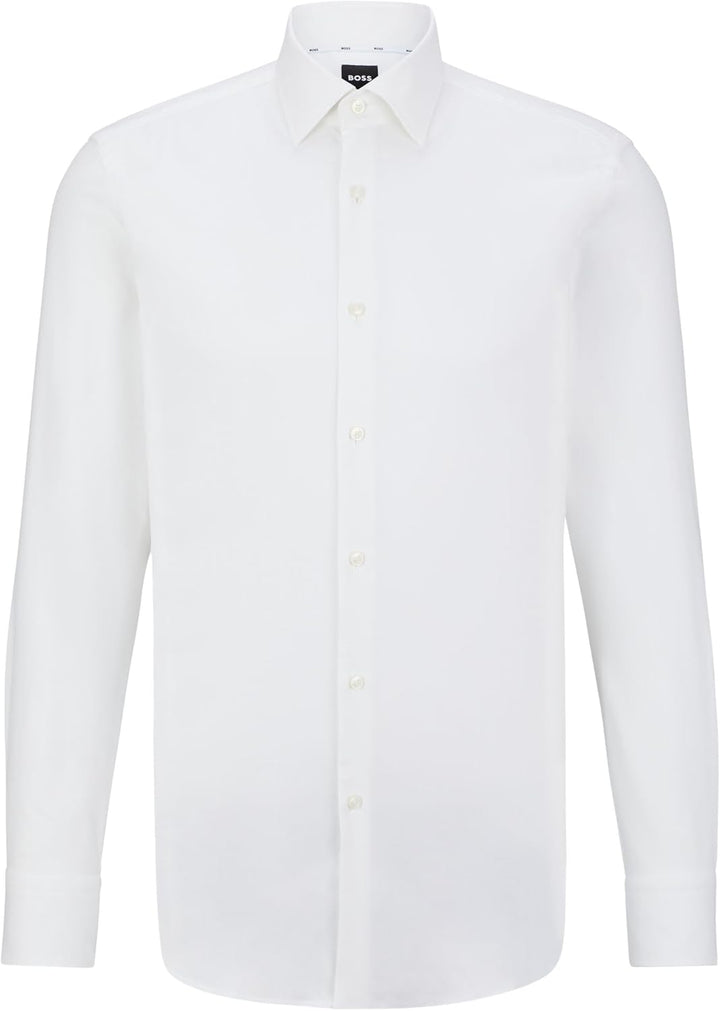 BOSS Herren H-HANK-kent-C1-214 Slim-Fit Twill-Hemd aus bügelleichter Stretch-Baumwolle Weiss 42