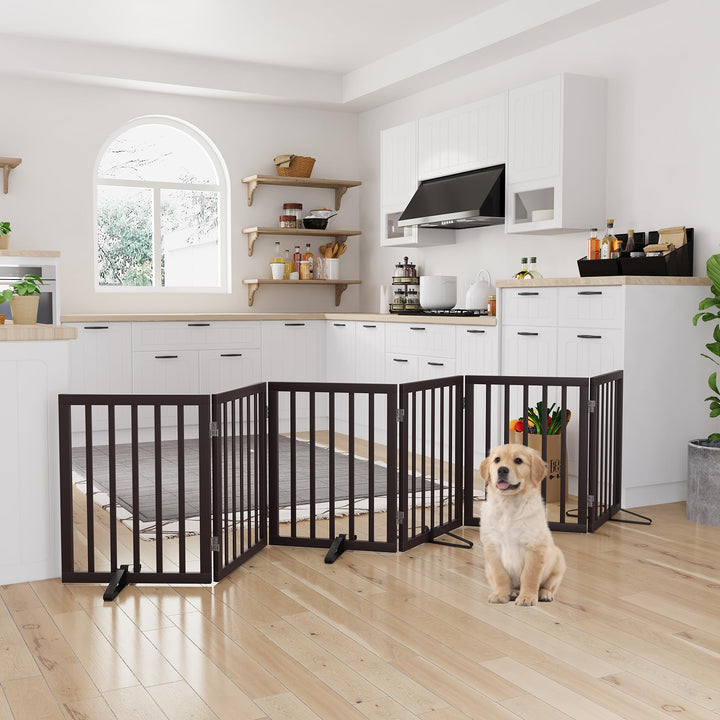 Semiocthome Hundegitter aus Bambus für das Haus, extra breit, 6 Paneele, freistehende Haustiergitter