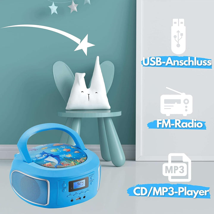 Cyberlux Tragbare Boombox | FM Radio | AUX-In | CD/CD-R | USB | Kopfhöreranschluss | CD-Player | Kin