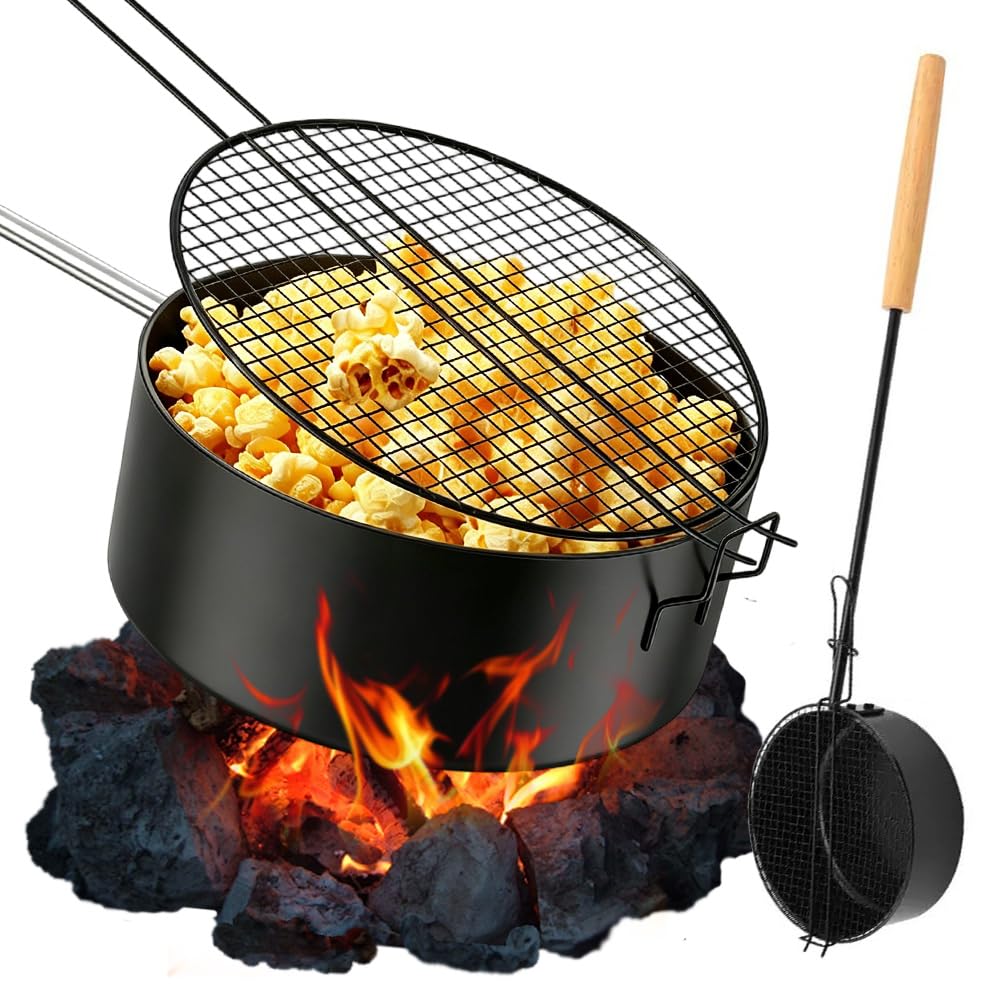 DASIAUTOEM Popcorn Maker Lagerfeuer aus Kohlenstoffstahl, Antihaft Outdoor Popcorn-Pfanne, Manuelle