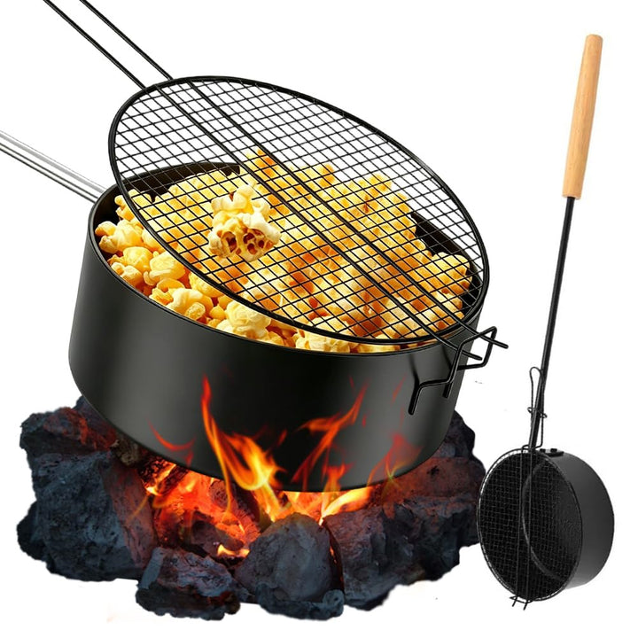 DASIAUTOEM Popcorn Maker Lagerfeuer aus Kohlenstoffstahl, Antihaft Outdoor Popcorn-Pfanne, Manuelle