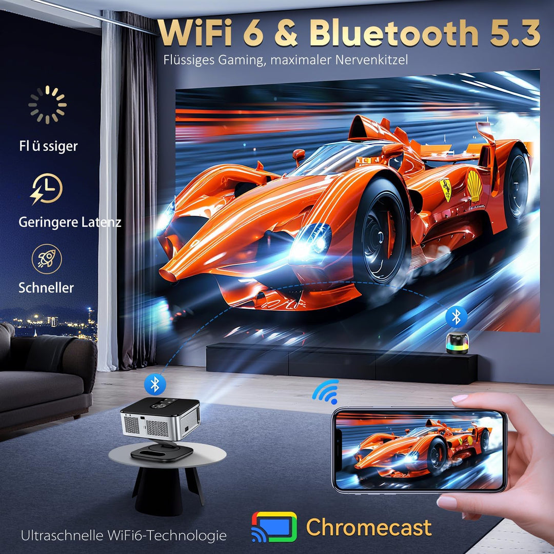 Beamer【1500 ANSI & Google TV】 HORLAT Beamer 4K Heimkino, Full HD 1080P WiFi6 Bluetooth, Autofokus/Tr