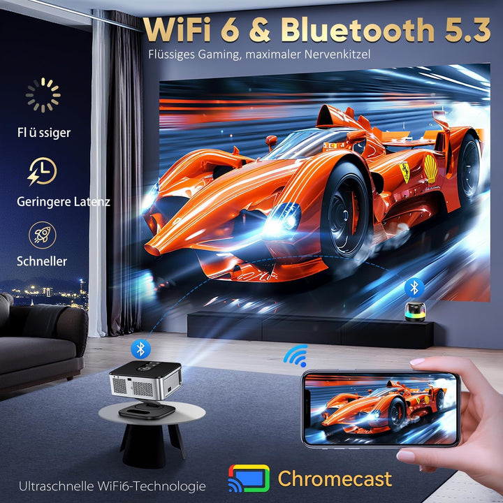 Beamer【1500 ANSI & Google TV】 HORLAT Beamer 4K Heimkino, Full HD 1080P WiFi6 Bluetooth, Autofokus/Tr