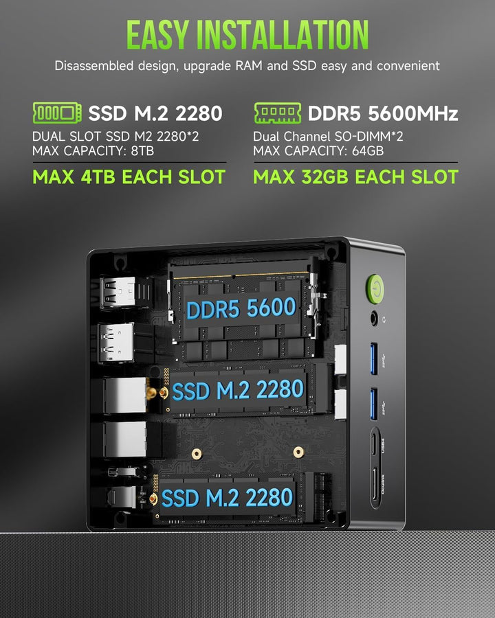 GMKtec K11 Mini PC Gaming Ryzen 9 8945HS 32GB DDR5 RAM 512 GB SSD (8C/16T, bis zu 5,2 GHz) Mini Desk