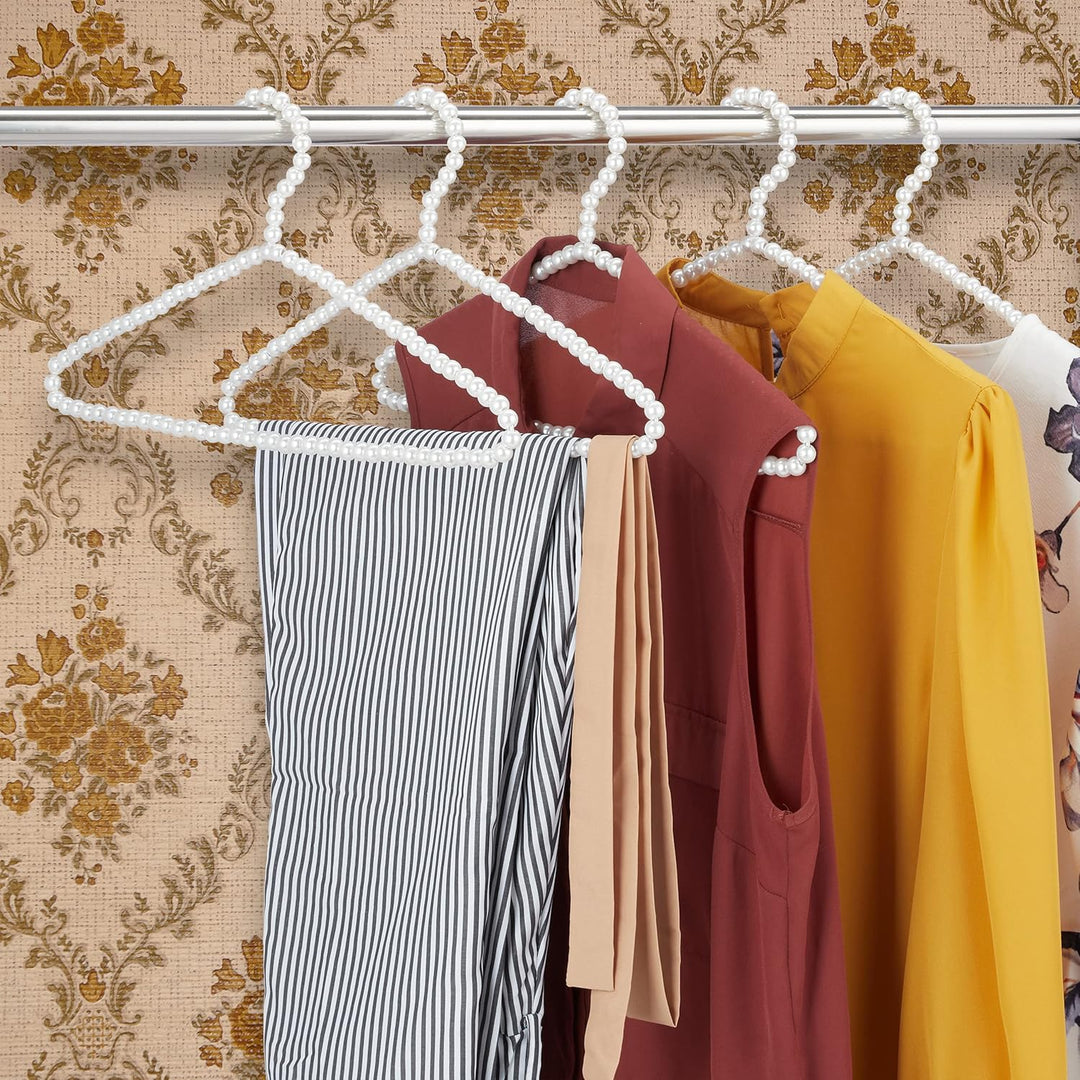 Relaxdays Kleiderbügel mit Perlen, 10er Set, Shirt, Bluse, Stange für Hosen & Röcke, 40 cm, Kunststo
