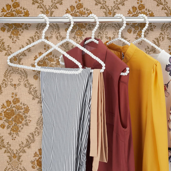 Relaxdays Kleiderbügel mit Perlen, 10er Set, Shirt, Bluse, Stange für Hosen & Röcke, 40 cm, Kunststo