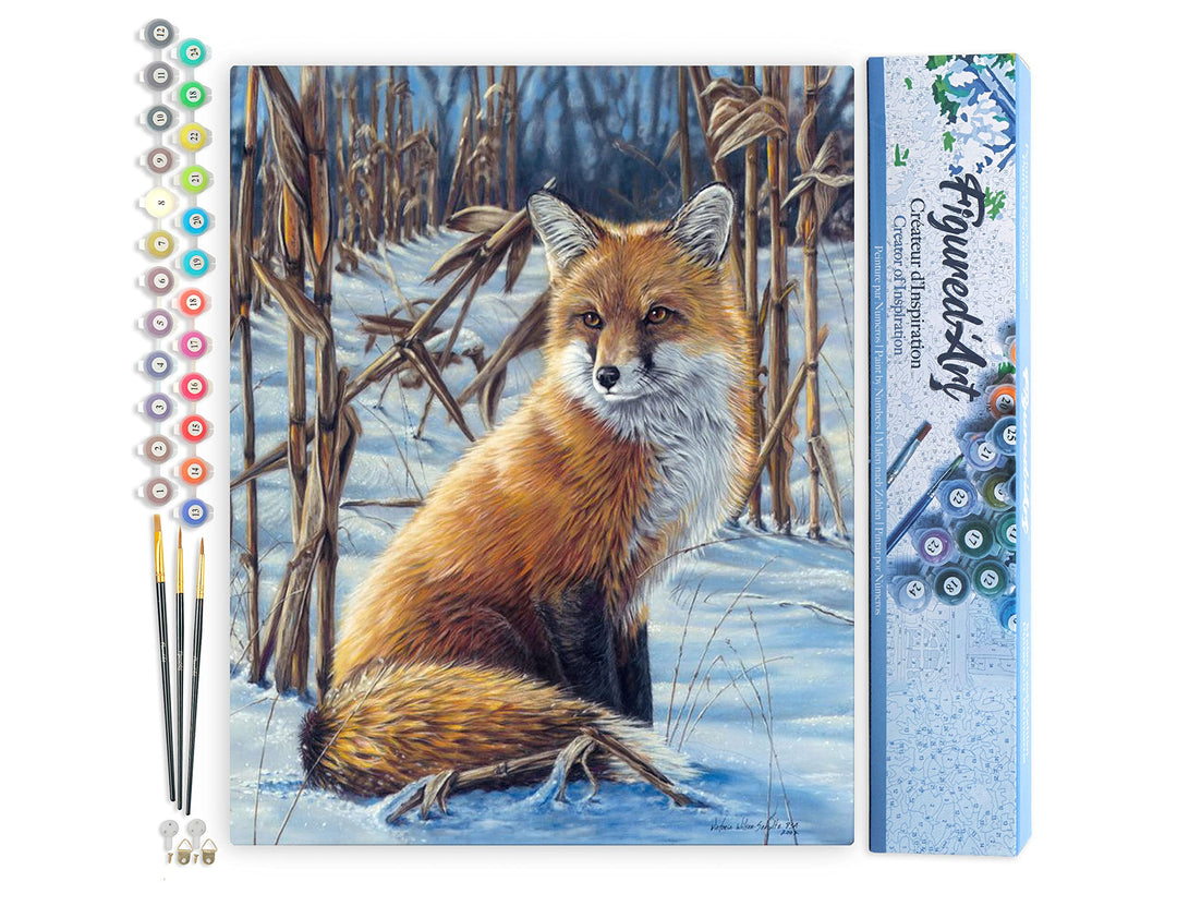 Figured'Art Malen Nach Zahlen Erwachsene Fuchs im Schnee - Paint by Numbers Basteln DIY Bastelset 40