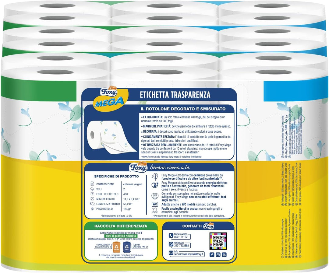 Foxy Mega Toilettenpapier 36 Rollen | 480 Blatt pro Rolle | dekoriert | PEFC zertifiziert | 100% ern