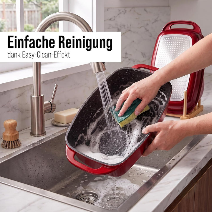 STONELINE Bräter Induktion 43 x 26 cm, 7,8 L, Bräter mit Deckel backofengeeignet, Deckel als Auflauf