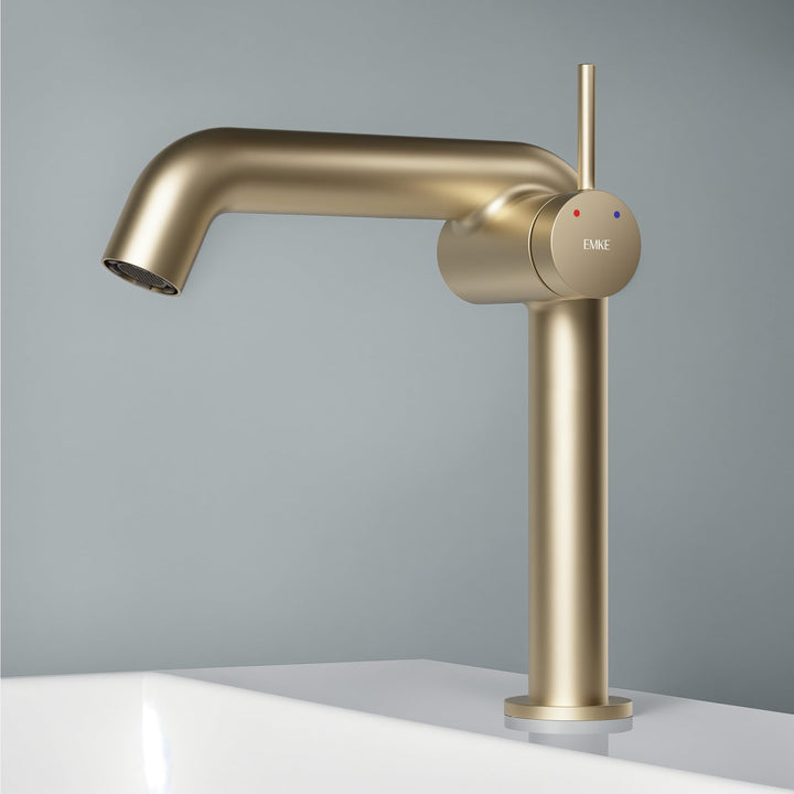 EMKE Wasserhahn Bad Champagnergold, 222 x 200 x 76 mm, Messing, Keramikkartusche, Badarmatur, Wasser