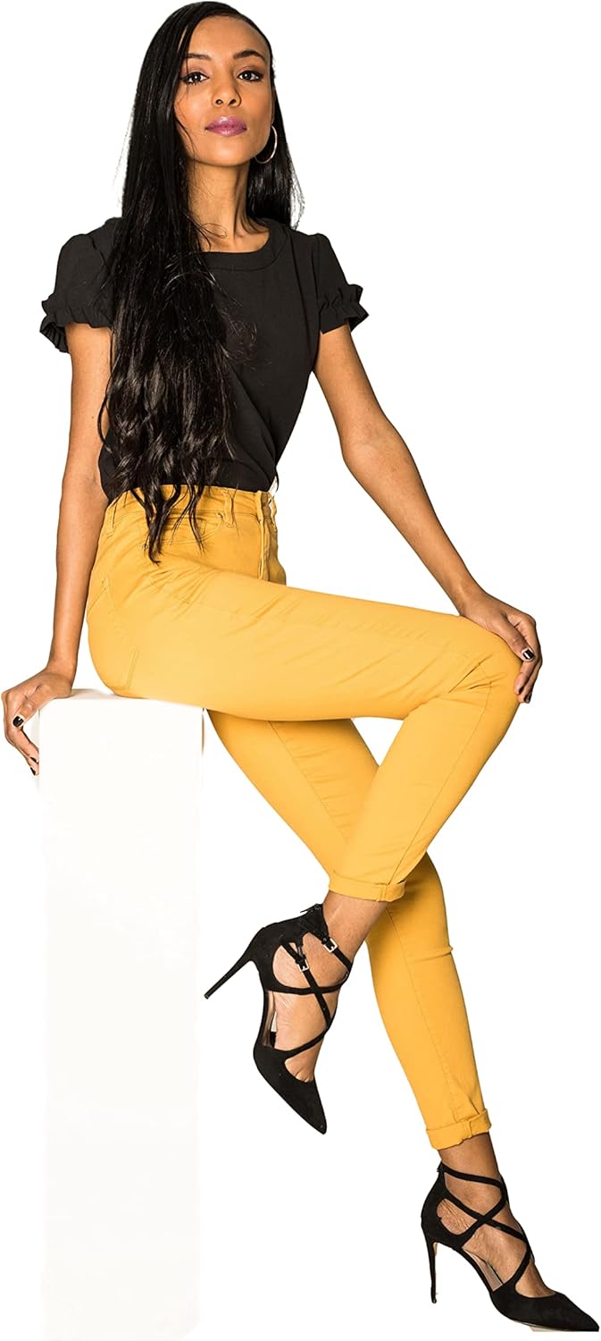 Nina Carter P109 Damen Skinny Fit Jeans High Waist Slim Hose Figurbetonte Stretch Jeanshose XS (Senf