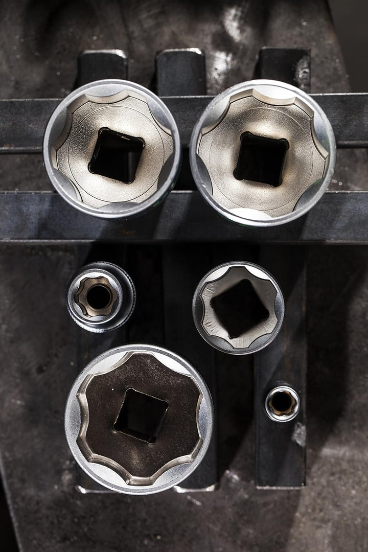 Meister Steckschlüssel-Satz 18-teilig - 1/2 + 1/4 Zoll Antrieb - Extra lange Einsätze - Grosse Ziffe